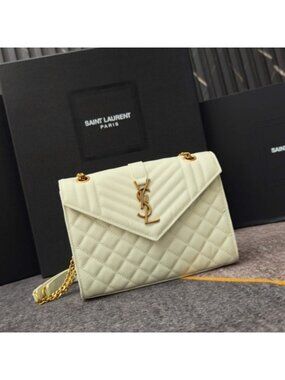 Saint Laurent Ivory Quilted Shoulder Bag